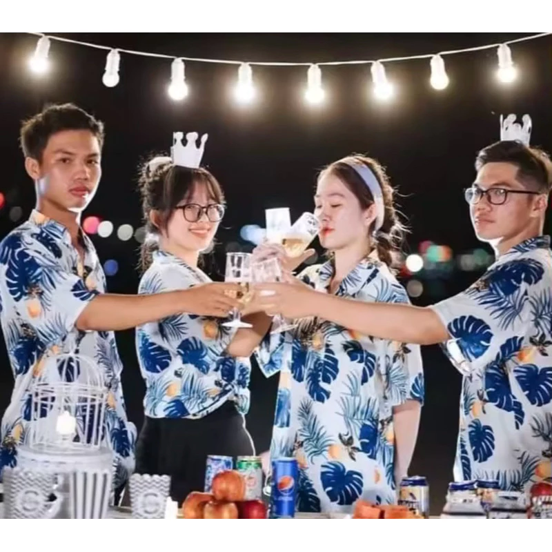 (Vải Lanh ,vải tole,)Đồ bộ đi biển, Bộ đi biển, quần áo đi biển cây dừa cho nhóm gia đình, big Size Trang Tươi shop