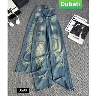 QUẦN JEAN NỮ BAGGY ỐNG SUÔNG RÁCH XANH LƯNG CAO NÂNG MÔNG PHONG CÁCH SANG CHẢNH -DB 0690- DUBATI FASHION