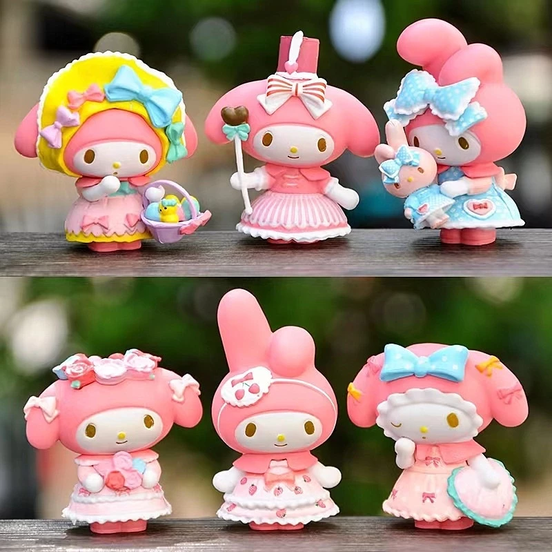 SANRIO Set 6 Mô Hình Búp Bê Hoạt Hình my melody Dễ Thương Trang Trí Bàn Tiệc Trà