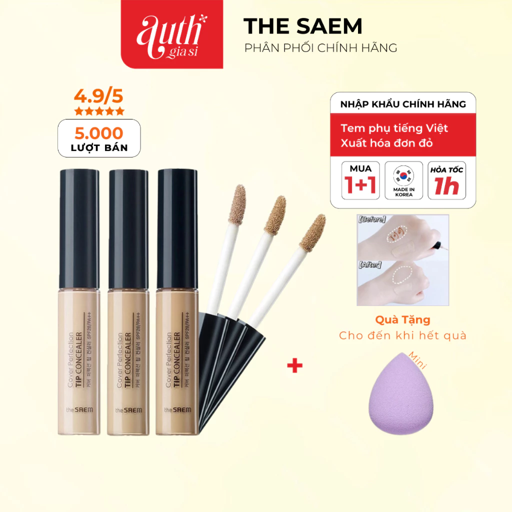 [Đủ tone] Kem che khuyết điểm quốc dân THE SAEM Cover Perfection Concealer SPF28/PA+ CKĐ BEST SELLER