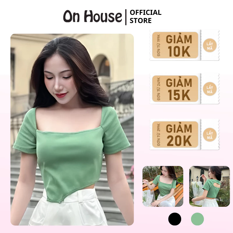 Áo thun croptop tay ngắn cổ vuông vạt xéo hở lưng chất thun gân dày dặn ONhouse