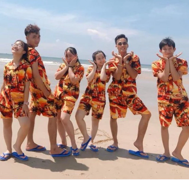 [Giảm 10%] Đồ Bộ đi biển, Bộ đi biển mẫu dừa đỏ cam cho nhóm gia đình Trang Tươi Shop