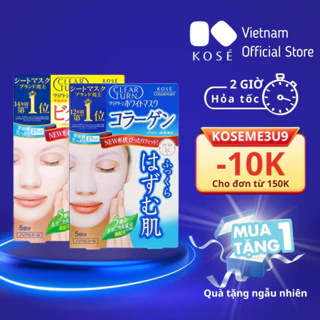 Mặt nạ Kosé Softymo Clear Turn White Mask dưỡng trắng da, giảm thâm ngừa nám Vitamin C và Collagen Nhật Bản - 5 miếng