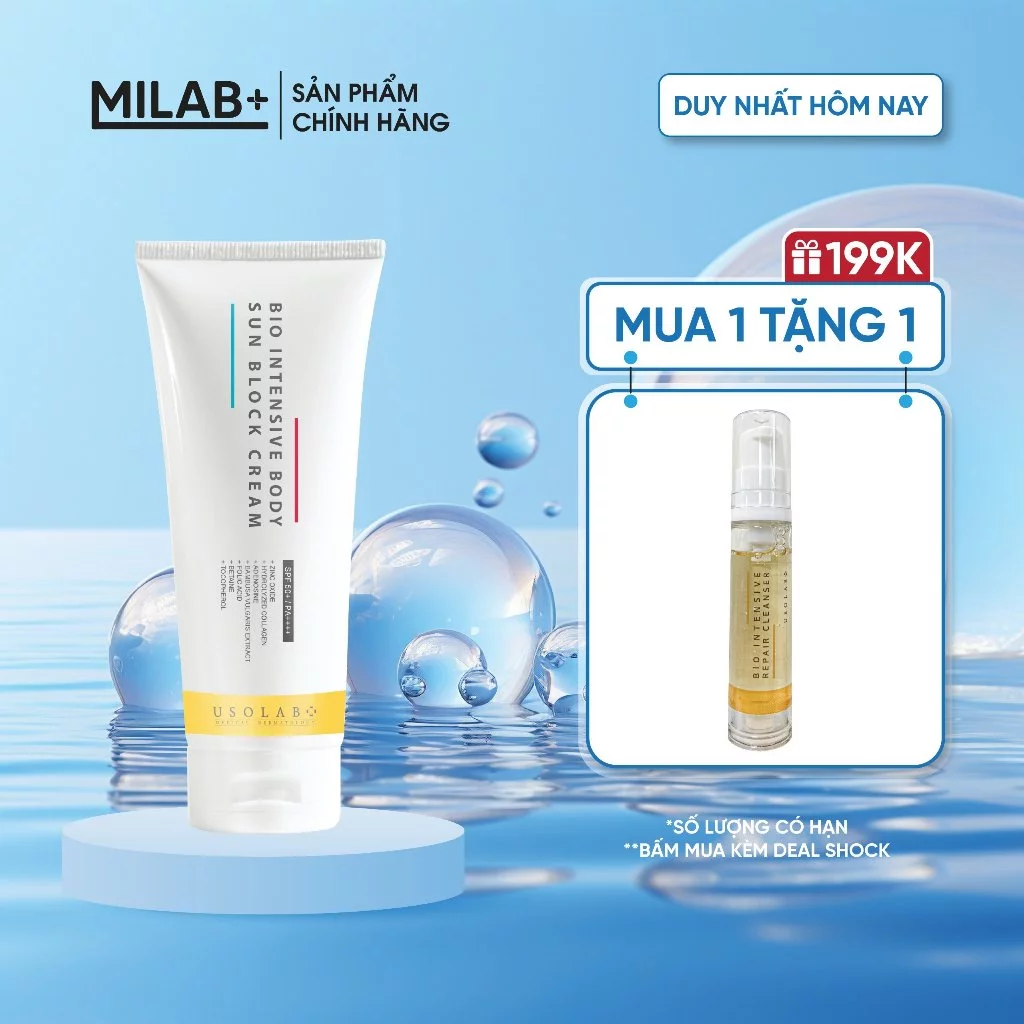 Kem chống nắng body Usolab, Giúp dưỡng trắng, nâng tone và dưỡng ẩm SPF 50+ PA+++ 120ml MILAB