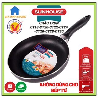 Chảo chống dính Sunhouse ko dùng cho bếp từ, size 18-20-24-26-28-30cm, bảo hành 1 năm