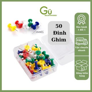 Set 50 Đinh ghim cài tài liệu, Sticker, Cài giấy bảng ghim Gỗ bần Phụ kiện trang trí