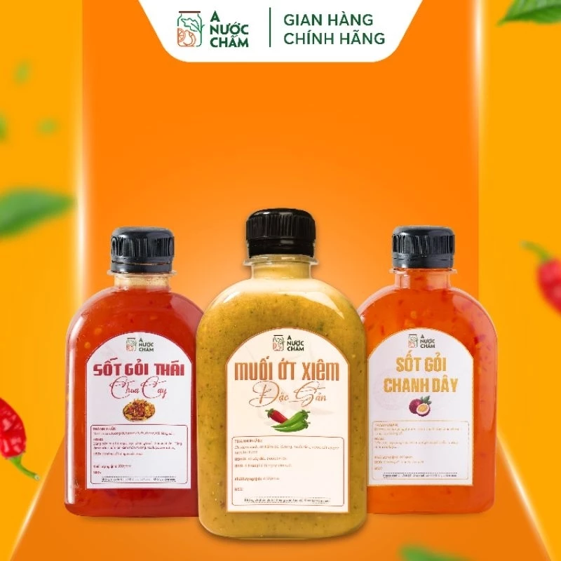 Combo 2 chai sốt gỏi Thái và chai muối chấm ớt xiêm đặc sản