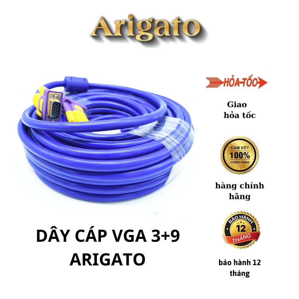 Dây Vga, cáp tín hiệu vga 3+9 dài 30m,40m,50m,60m ARIGATO, tốc độ cao, chống nhiễu, hình ảnh sắc nét