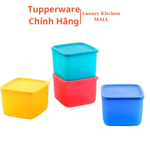 Bộ 4 hộp bảo quản thực phẩm vuông dung tích 1L - Thiết kể nhỏ gọn, màu sắc, nắp kín vừa khít, chính hãng Tupperware