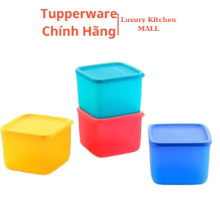 Bộ 4 hộp bảo quản thực phẩm vuông dung tích 1L - Thiết kể nhỏ gọn, màu sắc, nắp kín vừa khít, chính hãng Tupperware