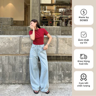 Quần jeans dài ống rộng basic Hàn |  𝐒𝐎𝐌𝐒 | 𝐇𝐨𝐥𝐥𝐢𝐬 𝐏𝐚𝐧𝐭𝐬