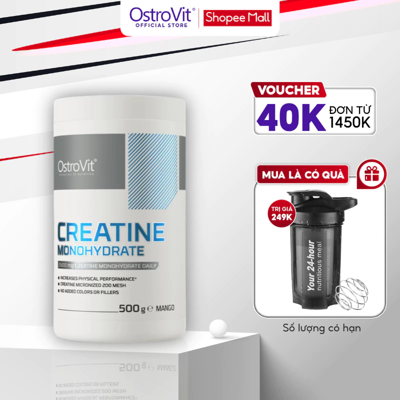 Phục hồi và phát triển cơ bắp Ostrovit Creatine Monohydrate 500G tăng cường hiệu suất tập luyện, tái tổng hợp Glycogen