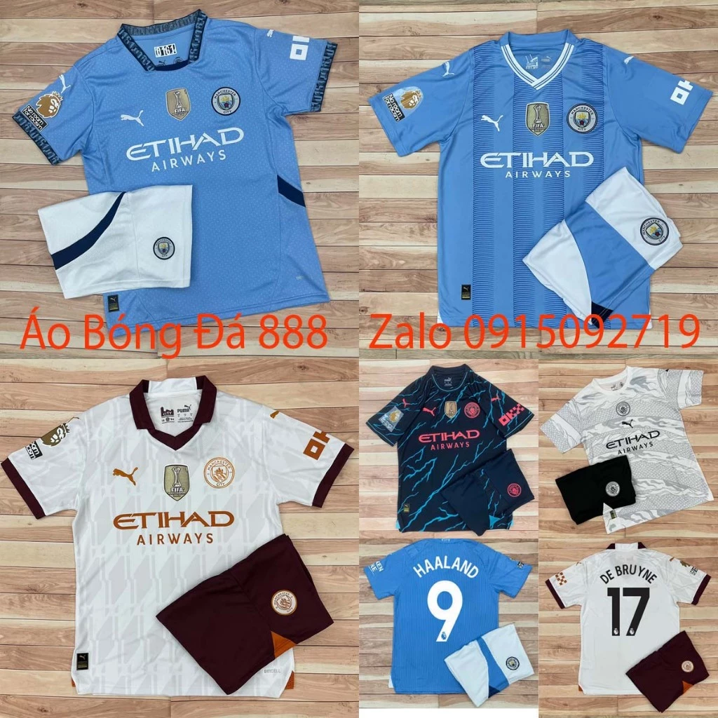 Bộ Quần Áo Bóng Đá CLB Manchester City, Áo Đá Banh MC 2024 - Chuẩn Mẫu Thi Đấu - Vải Polyester Gai Thái