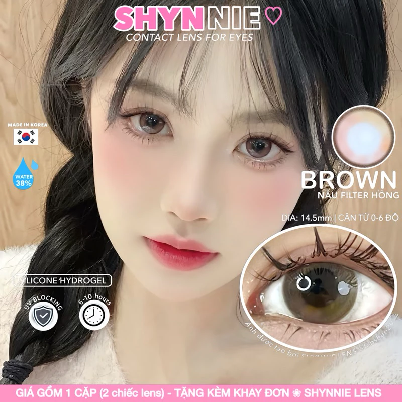 ✨(𝗖𝗔̣̂𝗡 𝗧𝗨̛̀ 𝟬-𝟲 Đ𝗢̣̂) Lens Nâu BROWN 14.3MM ánh hồng hợp makeup tone cam, hồng hot nhất 2024 -  SHYNNIE LENS