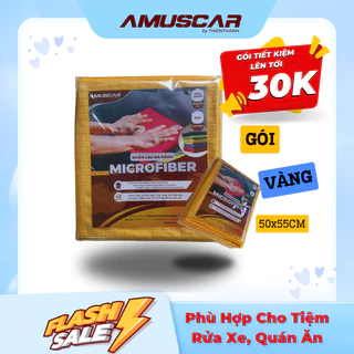 COMBO 10 Khăn lau xe ô tô đa năng AMUSCAR 100% Microfiber màu vàng KT 50x55cm