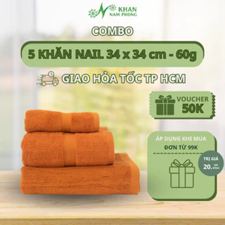 Combo 5 Khăn Nails Tay 34 x 34 - Nails Tay - Sợi Cotton Mềm Mịn - Đa Dạng Màu Sắc - Khăn Nam Phong