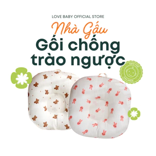 Gối chống trào ngược cho bé NHÀ GẤU BONA chất liệu vải xô Muslin Organic mềm mại thoáng mát