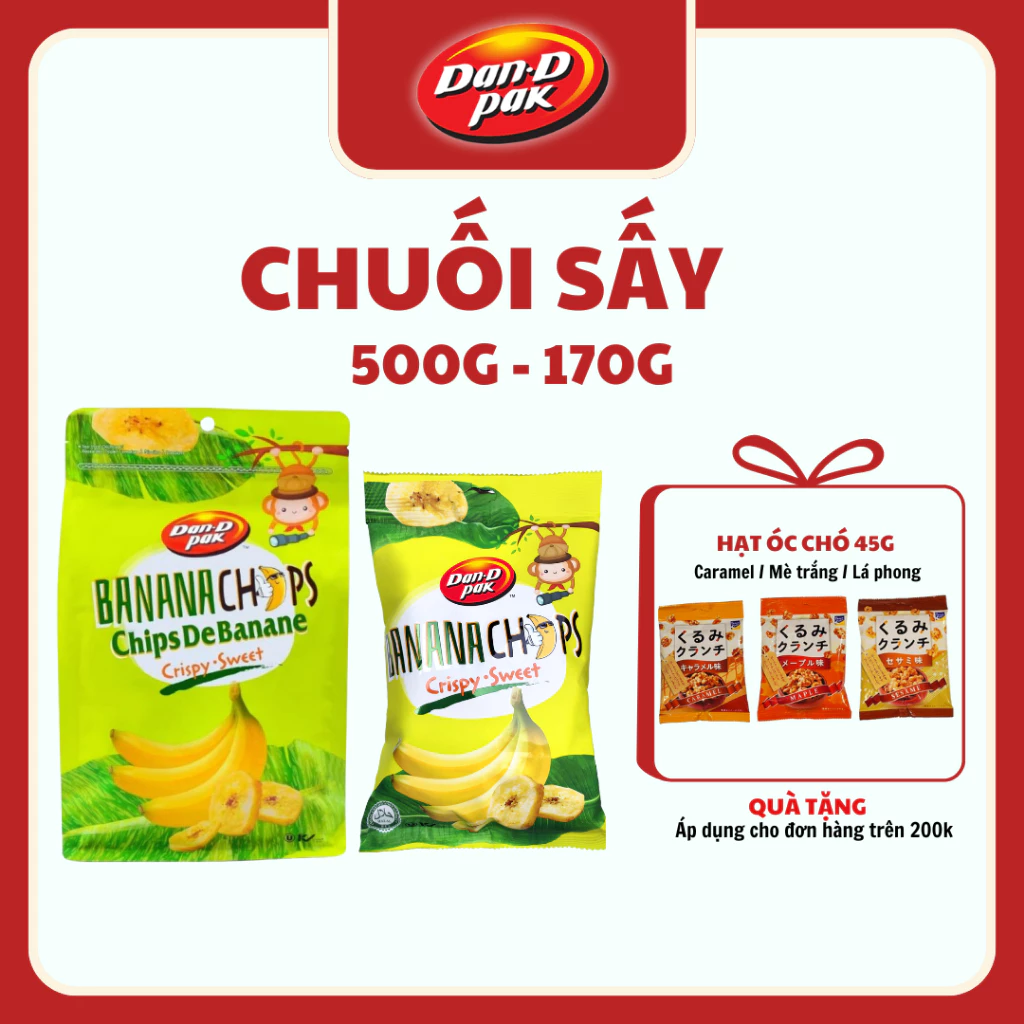 Chuối sấy siêu giòn thơm ngon, bổ sung năng lượng, ăn vặt không tăng cân 170g và 500g Dan D Pak