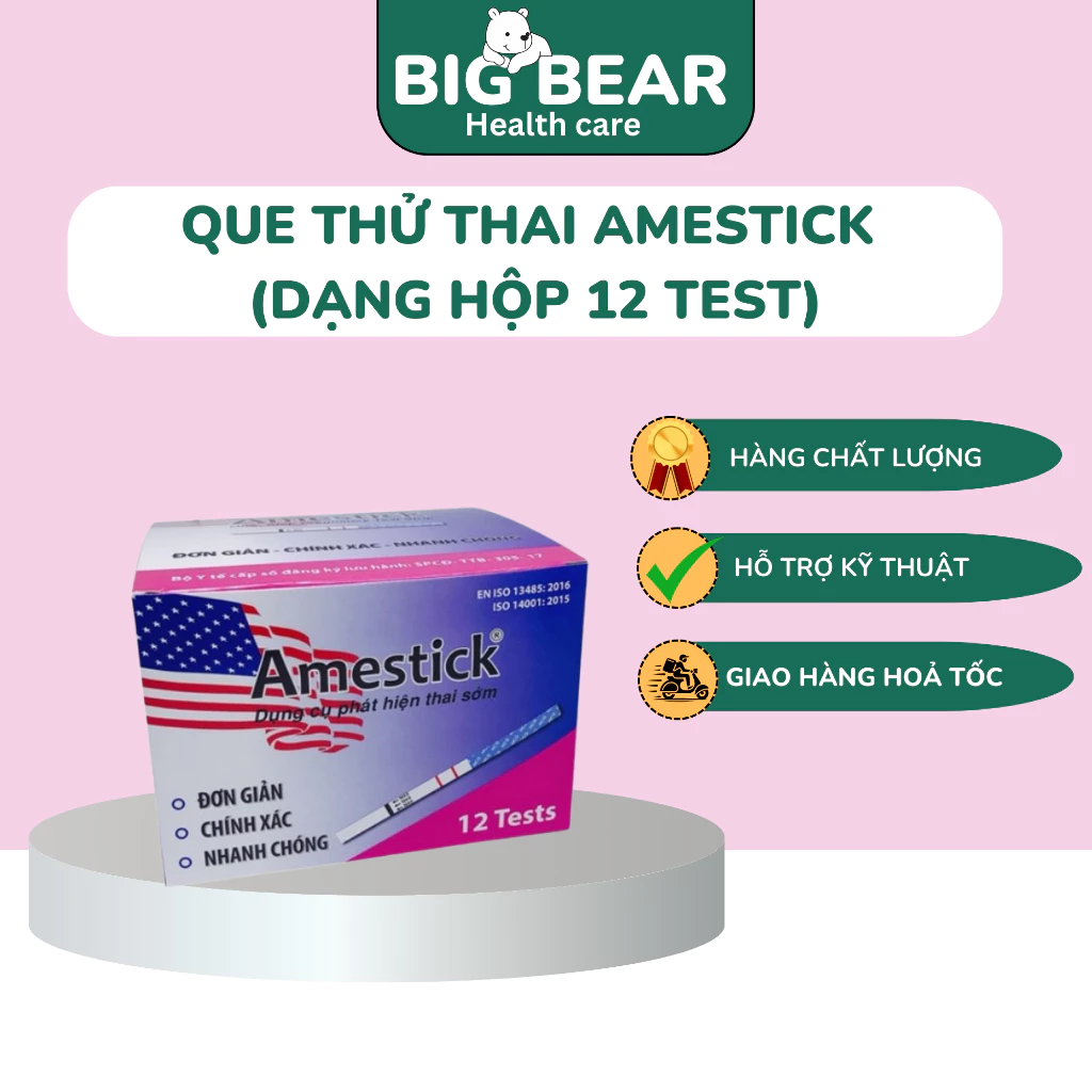 Que thử thai Amestick (dạng hộp 12 test) che tên sản phẩm khi mua hàng