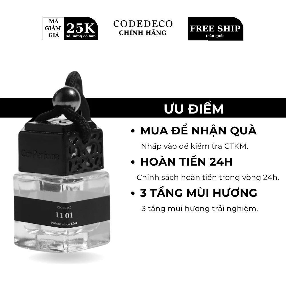 Tinh dầu nước hoa dạng treo CODEDECO Bergamote & Tonka 8.5ml 3 tầng hương, treo xe tô tô, nhà vệ sinh, phòng ngủ