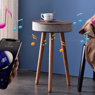 Loa bluetooth kết nối điện thoại có sạc không dây, Bàn trà để phòng khách decor tiện dụng, Bàn loa tròn 3 chân dễ lắp