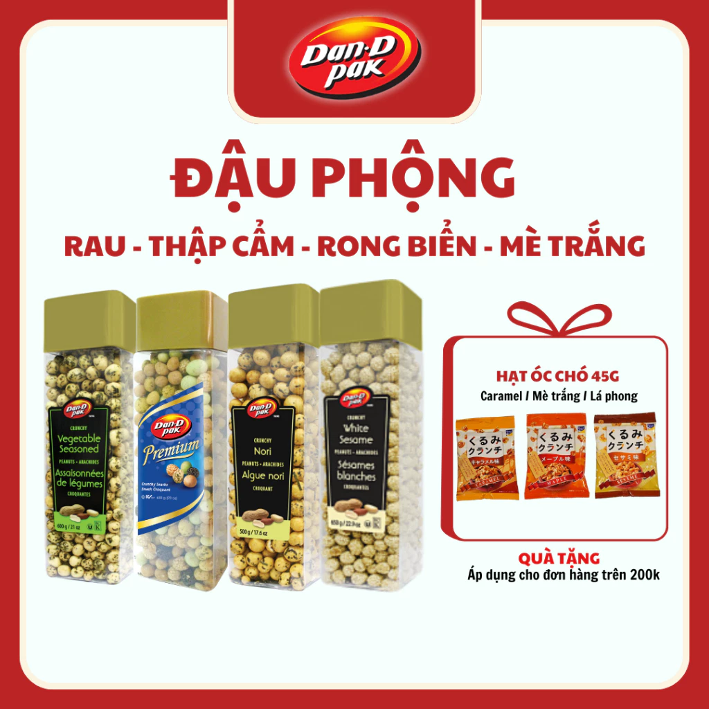 Đậu phộng thập cẩm, rong biển, mè trắng, mù tạt, vị rau 500g, 600g, 650g Dan D pak