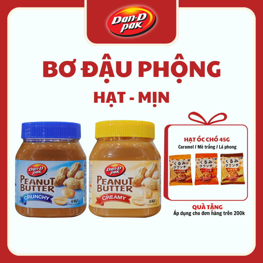 Combo 2 Bơ đậu phộng mịn và hạt tự nhiên giàu chất dinh dưỡng, cung cấp năng lượng 400g Dan D Pak