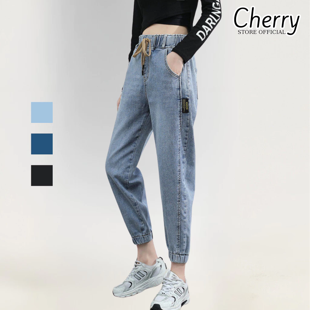 Quần jogger nữ CHERRY jean baggy nữ cạp chun chất DENIM bò cao cấp dày mặc đẹp dễ chịu T061