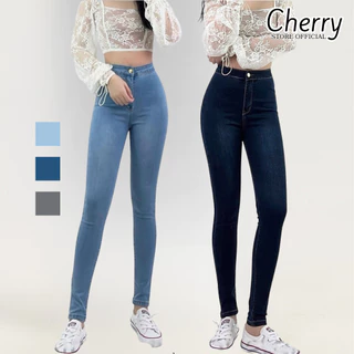 Quần bò nữ lưng cao co giãn không túi CHERRY, Quần jean cạp cao bigsize skinny jeans dáng ôm T021