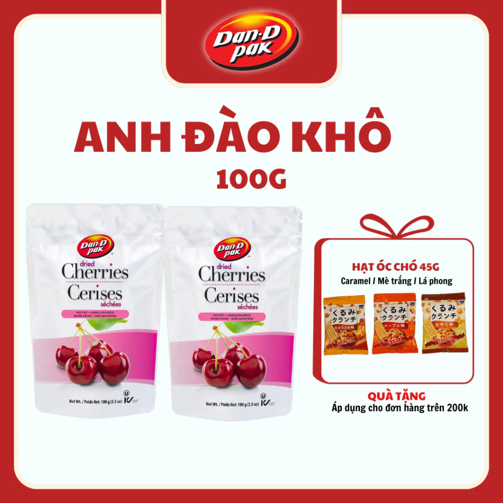 Anh đào nhập khẩu nhiều chất xơ và chất dinh dưỡng, giúp hỗ trợ sức khỏe của hệ tiêu hóa 100g Dan D Pak