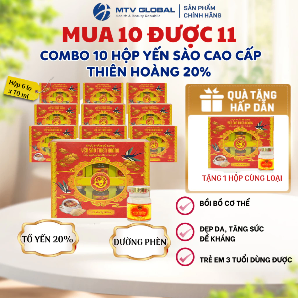 Yến Sào Cao Cấp Thiên Hoàng 20% Yến Tự Nhiên (Hộp 6 lọ x70ml) - Nước Yến Chưng Sẵn Làm Quà Tặng Bồi Bổ Sức Khỏe Ý Nghĩa