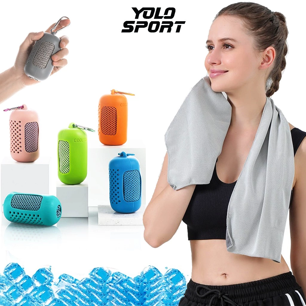 Khăn Lạnh Thể Thao Kèm Túi Treo Silicone Tiện Dụng Làm Mát Lạnh Tức Thì Thấm Hút Mồ Hôi Tập Gym Yoga Chạy Bộ 30x80cm
