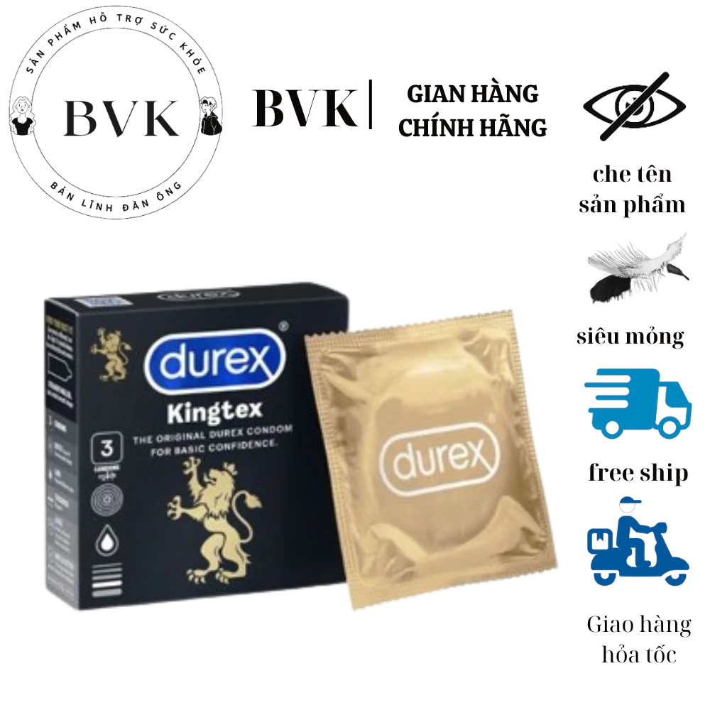 Bao cao su Durex Kingtex ôm sát bôi trơn size 49mm hộp 3 bao