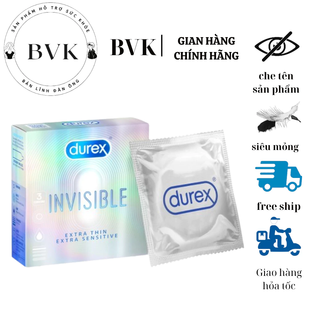 Bao cao su Durex Invisible siêu mỏng size 52mm hộp 3 bao