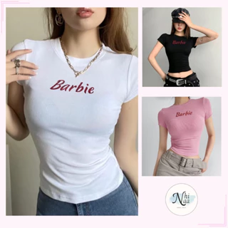 Áo Thun Baby Tee NhiNaa Store In Chữ Barbie Kim Tuyến A51006