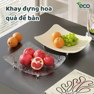 Khay đựng hoa quả để bàn chữ nhật dáng cong ECO, Đĩa đựng bánh kẹo chất liệu nhựa PET cao cấp phong cách sang trọng