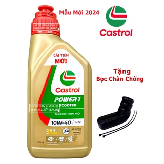 Dầu nhớt tổng hợp tay ga Castrol Power Scooter 10w40 800ml ( 0.8L )  + Bọc chân chống xe máy - Shopnhottot