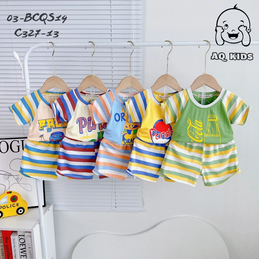 [ SALE LẺ SIZE ] [ 6-26ký ] Bộ cộc tay Bé Trai Bé Gái Thun Lạnh Cổ Trụ Và Túi Thật Cho Bé 0-5 Tuổi