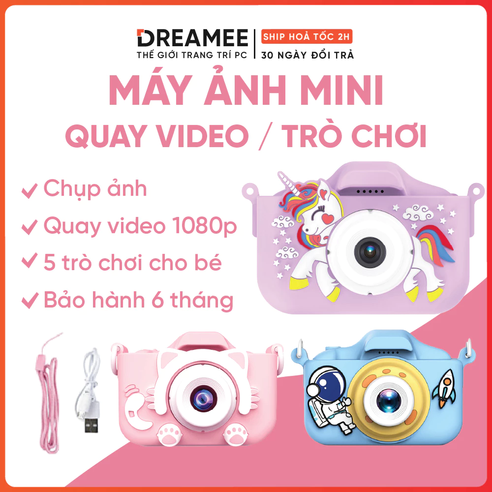 Máy ảnh Mini cho Bé, Đồ chơi phát triển trí tưởng tượng cho trẻ em, Hỗ trợ chụp ảnh, quay video, trò chơi dễ sử dụng