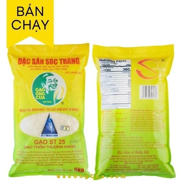 Gạo ST25 ngon nhất thế giới của ÔNG HỒ QUANG CUA dẻo, thơm - túi 5kg