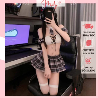 Bộ Đồ Ngủ Cosplay Sexy Nữ Sinh Áo Váy Rời 2 Màu Dễ Thương