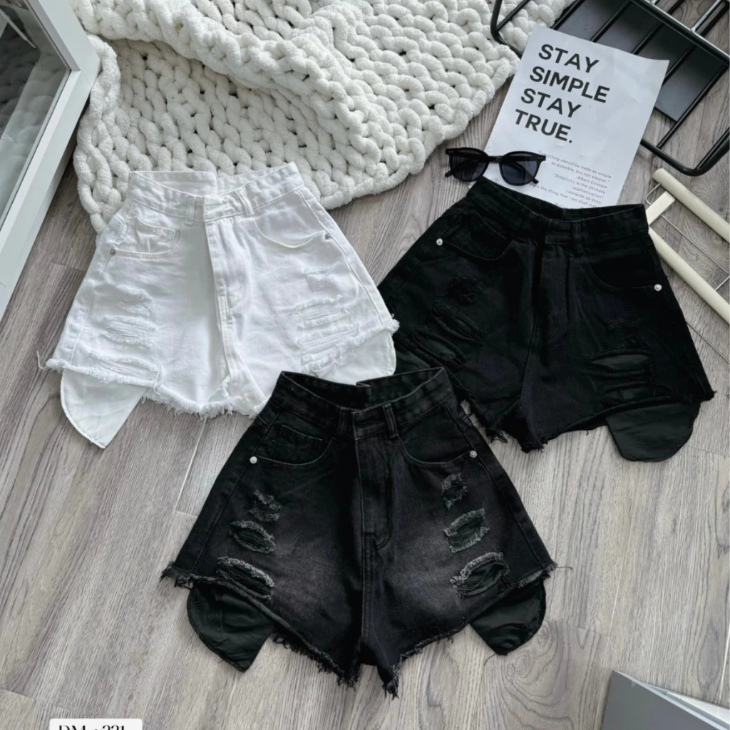Quần Short Jean Nữ Zinly Cạp Cao Ống Rộng Dáng Chữ A Túi Dài Màu Trắng Đen Chất Cotton Jean Không Co Giãn Q312