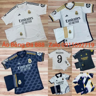 Bộ Quần Áo Bóng Đá CLB Real Madrid, Áo Đá Banh Real 2024 - Chuẩn Mẫu Thi Đấu - Vải Polyester Gai Thái Cao Cấp