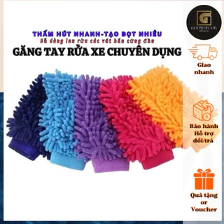 Găng tay rửa xe 2 mặt sợi microfiber chuyên dụng vệ sinh xe ô tô, xe máy, kích thước 25x17cm