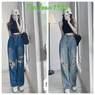 Quần jeans nữ ống rộng rách mài cá tính. quần bò nữ lưng cao 2 màu che khuyết điểm siêu xinh