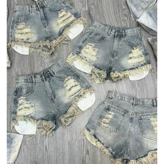 Quần short jean tua rua lộ túi