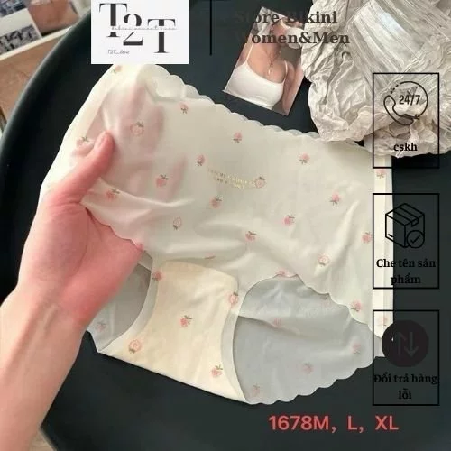 Quần Lót Nữ Su Lụa Thạch Tàng Hình Cao Cấp Không Viền Siêu Nhẹ Kháng Khuẩn HOẠ TIẾT DÂU TÂY Quần Cotton giữa eo
