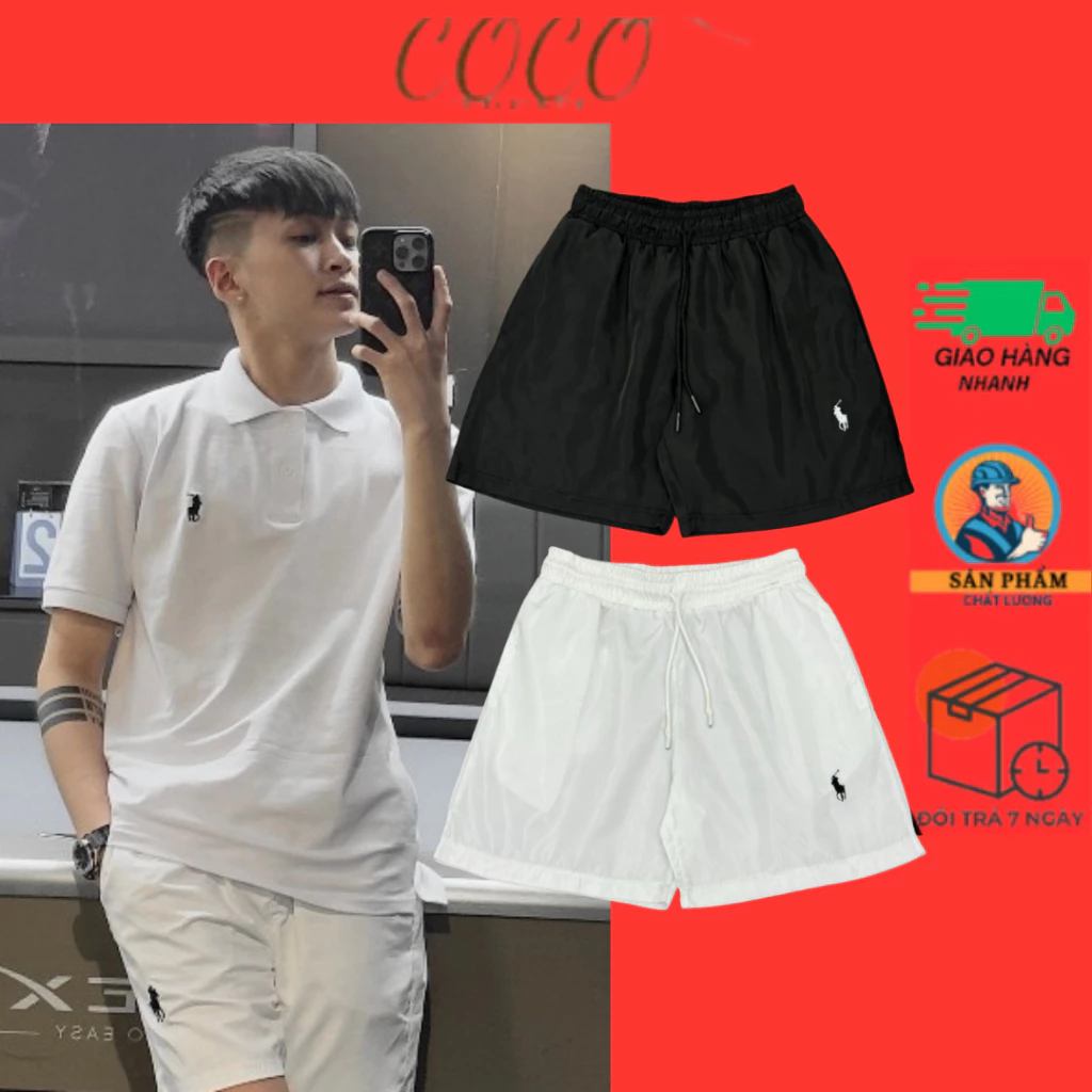 Quần đùi nam boy phố Ralph Lauren Thêu , quần short nam gió form rộng co dãn phong cách boy phố hot trend