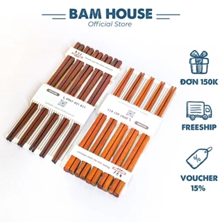 Bộ 10 đôi đũa gỗ Cẩm Lai và căm xe Bam House vân gỗ tự nhiên đã phủ bóng cao cấp DGCL03