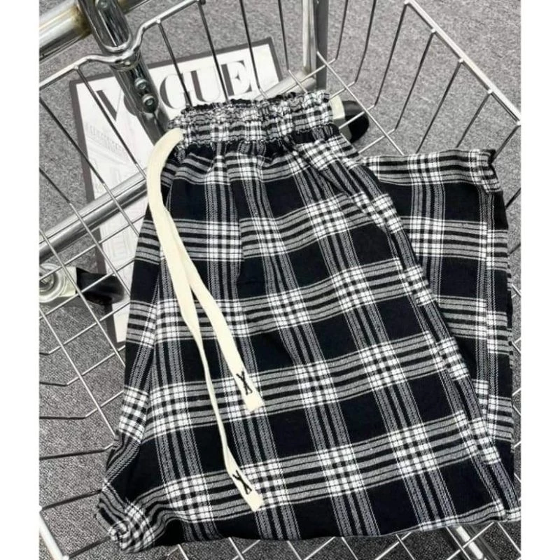 quần kẻ caro ống rộng nam nữ có đủ size dáng rộng ống suông cạp cao